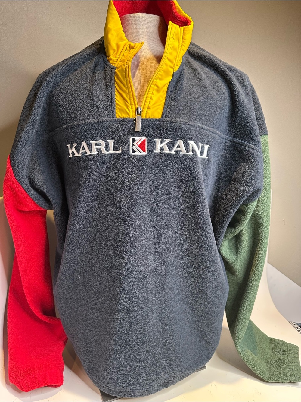 Karl Kani Colorblock Fleece Pullover - Charcoal with Red, Green & Yellow Accents